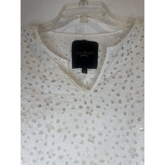 Talbots Women’s Cotton White Eyelet 3/4 Sleeve Lined V Neck Pullover Tunic Sz 8 - Picture 2 of 8